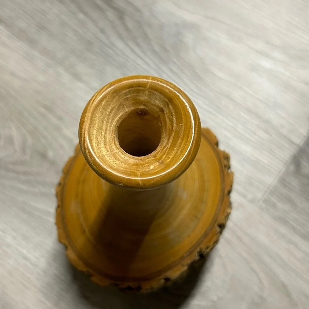 Hand Made Rustic Turned Wood Vase with Natural Bark 7